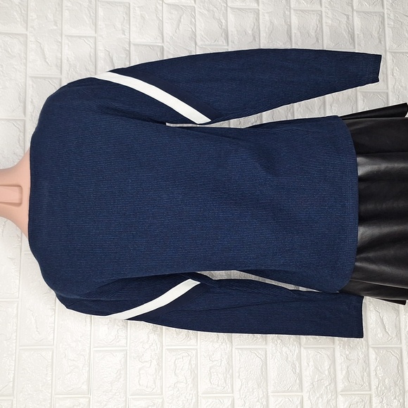 LACOSTE Navy Blue Boat Neck Long Sleeve Sweater with Stripes - Picture 3 of 7